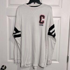 COOGI Men’s Waffle Knit Varsity Stripe Sweater- White & Black - Size XL